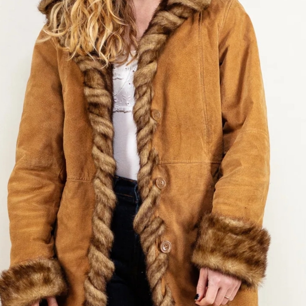 Dennis Basso Suede Sherpa Hooded Coat